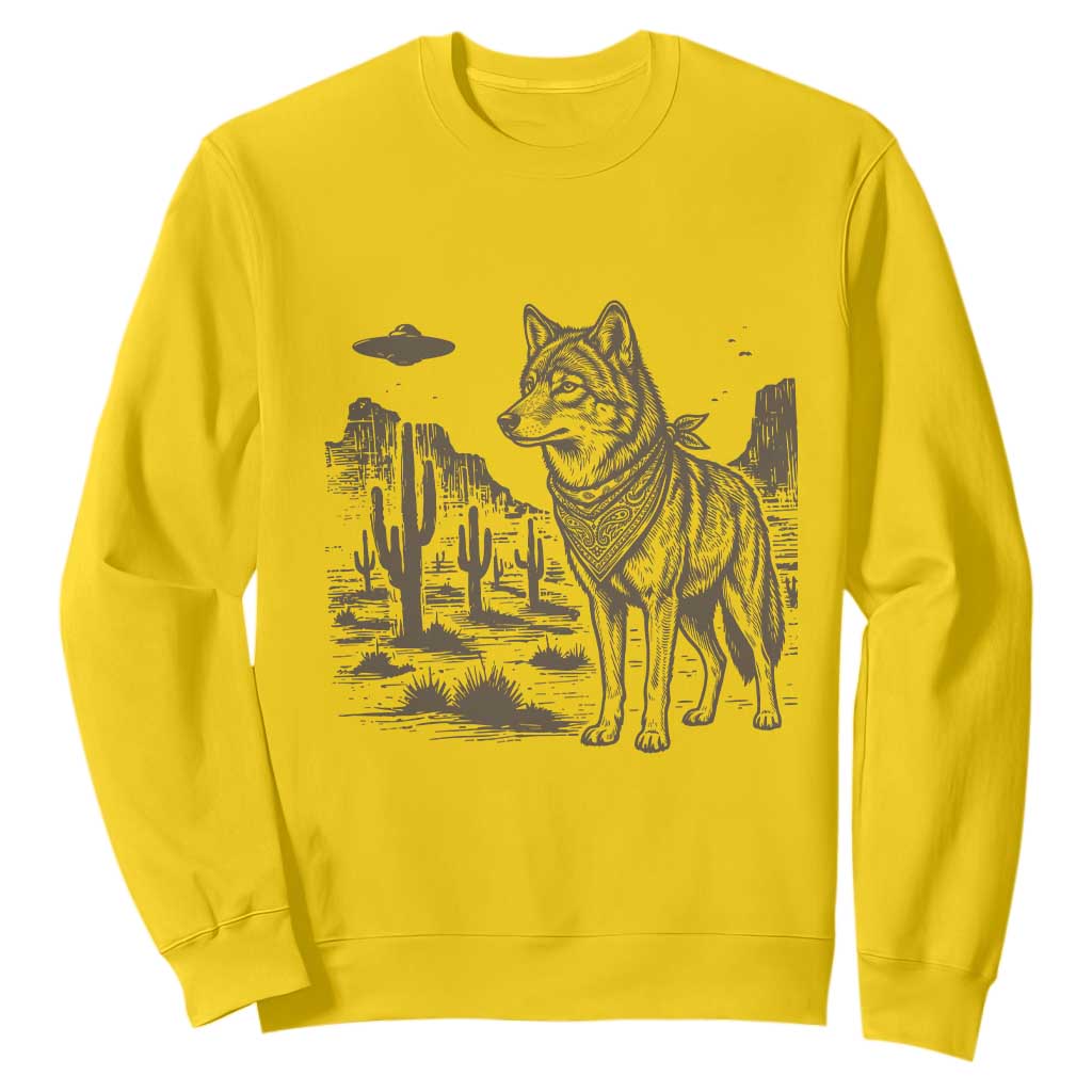 Vintage Coyote Cowboy UFO Sweatshirt Western Desert Southwest Coyote Alien