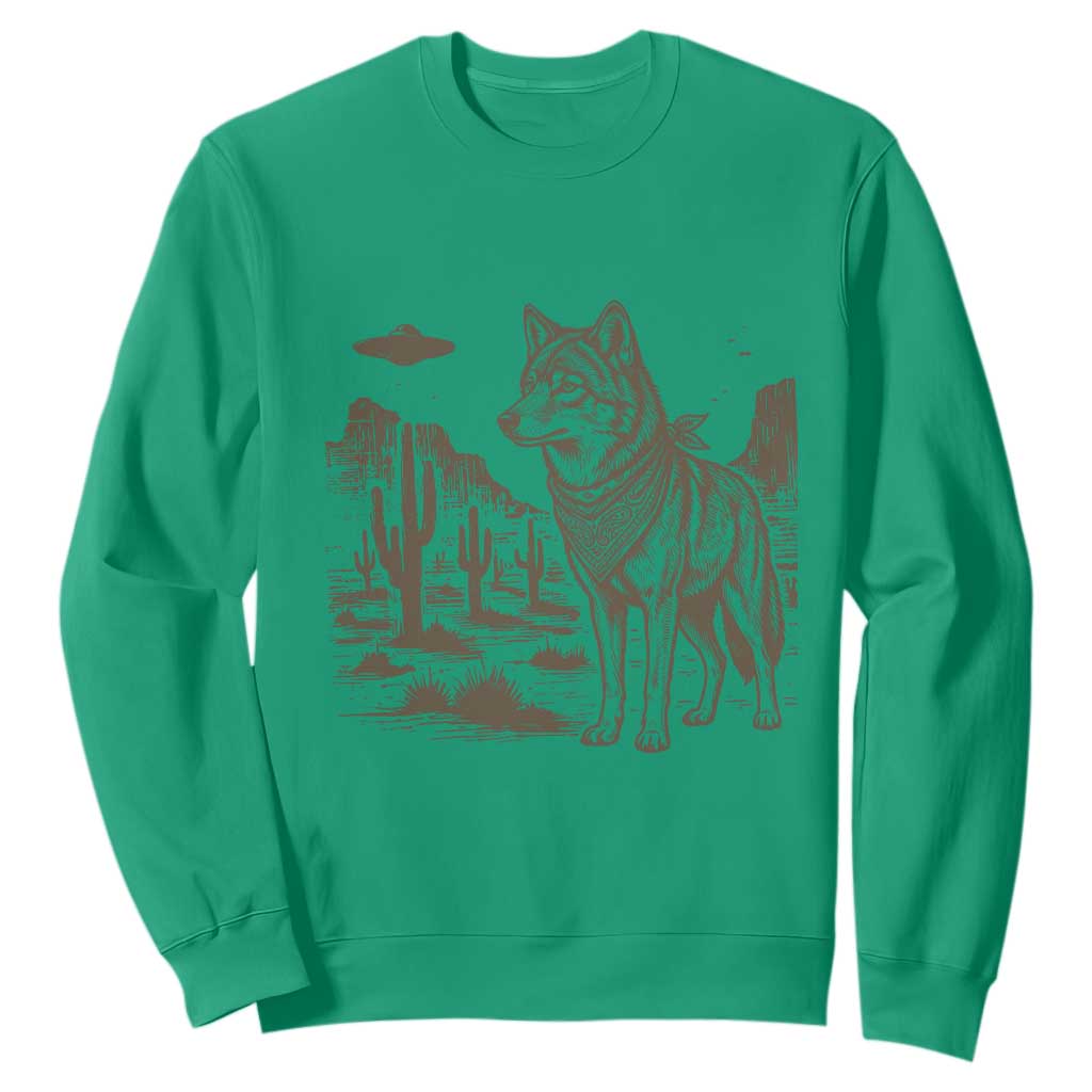 Vintage Coyote Cowboy UFO Sweatshirt Western Desert Southwest Coyote Alien