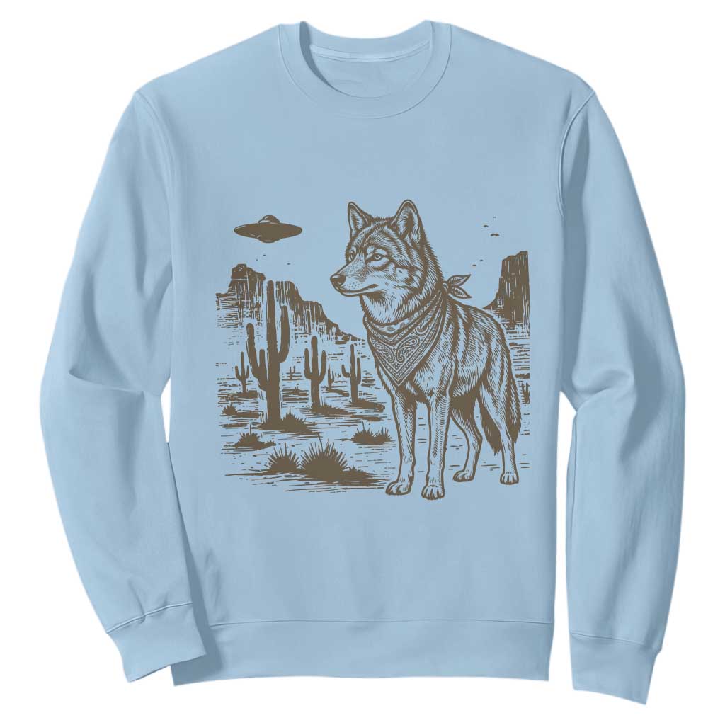 Vintage Coyote Cowboy UFO Sweatshirt Western Desert Southwest Coyote Alien