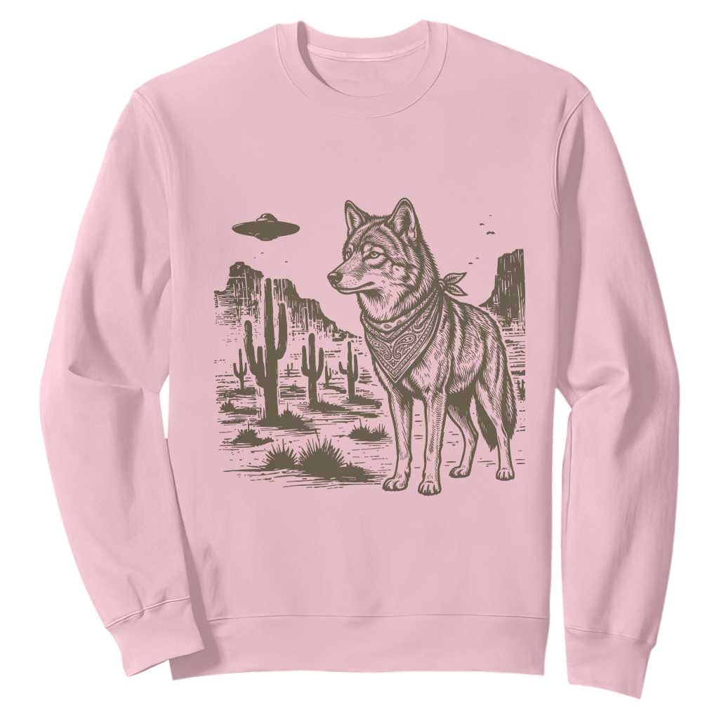 Vintage Coyote Cowboy UFO Sweatshirt Western Desert Southwest Coyote Alien