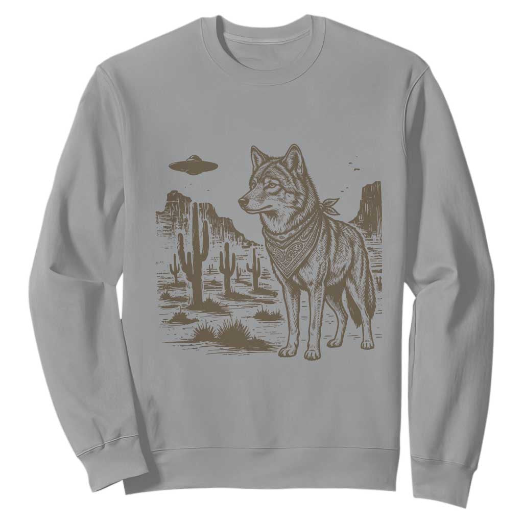 Vintage Coyote Cowboy UFO Sweatshirt Western Desert Southwest Coyote Alien