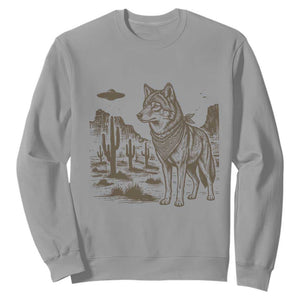 Vintage Coyote Cowboy UFO Sweatshirt Western Desert Southwest Coyote Alien
