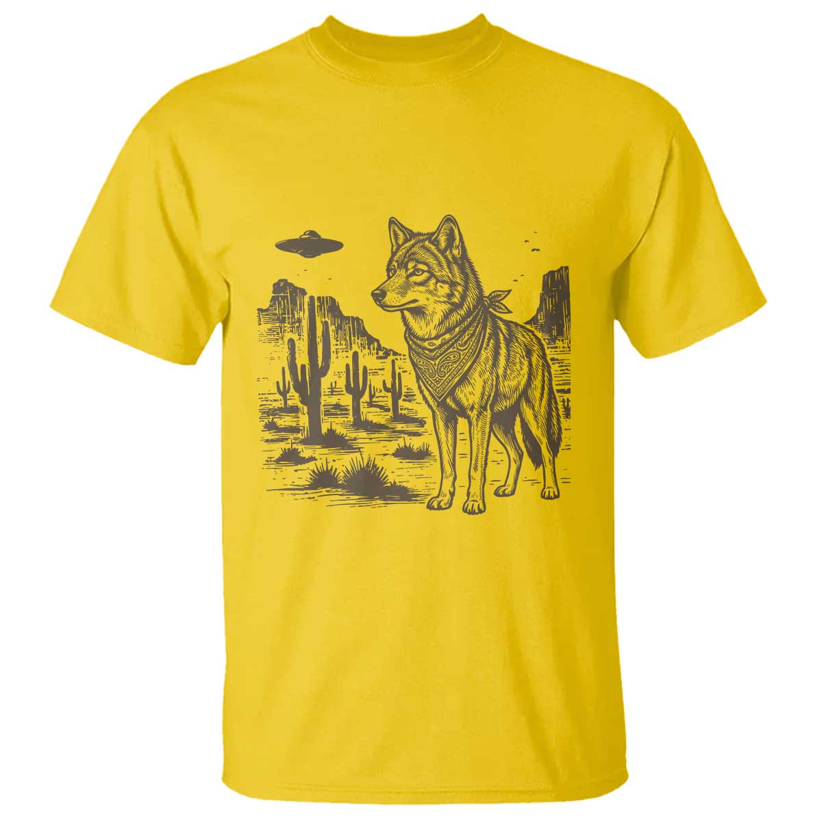Vintage Coyote Cowboy UFO T Shirt Western Desert Southwest Coyote Alien