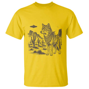 Vintage Coyote Cowboy UFO T Shirt Western Desert Southwest Coyote Alien