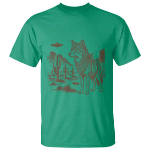 Vintage Coyote Cowboy UFO T Shirt Western Desert Southwest Coyote Alien