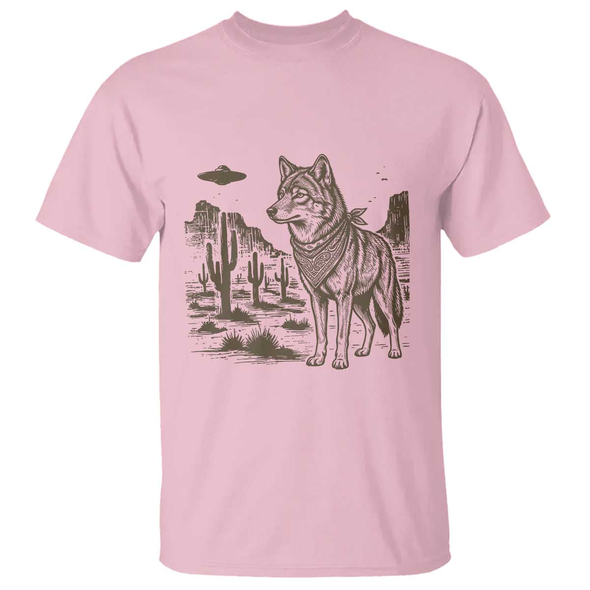 Vintage Coyote Cowboy UFO T Shirt Western Desert Southwest Coyote Alien