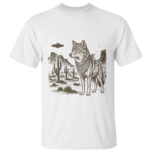 Vintage Coyote Cowboy UFO T Shirt Western Desert Southwest Coyote Alien