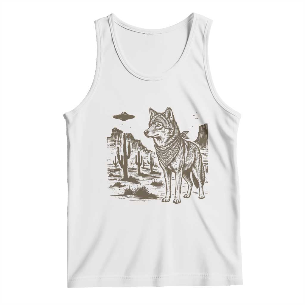 Vintage Coyote Cowboy UFO Tank Top Western Desert Southwest Coyote Alien TS14 White Print Your Wear