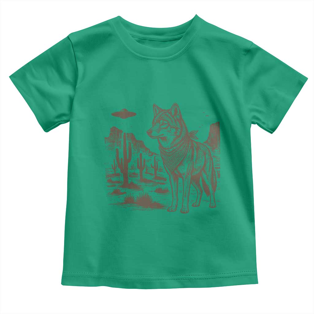 Vintage Coyote Cowboy UFO Toddler T Shirt Western Desert Southwest Coyote Alien