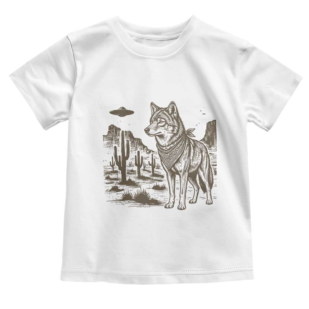 Vintage Coyote Cowboy UFO Toddler T Shirt Western Desert Southwest Coyote Alien TS14 White Print Your Wear