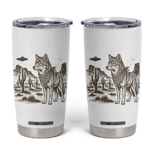 Vintage Coyote Cowboy UFO Tumbler Cup Western Desert Southwest Coyote Alien