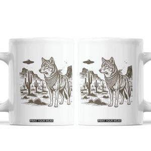 Vintage Coyote Cowboy UFO Coffee Mug Western Desert Southwest Coyote Alien
