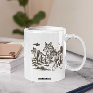 Vintage Coyote Cowboy UFO Coffee Mug Western Desert Southwest Coyote Alien