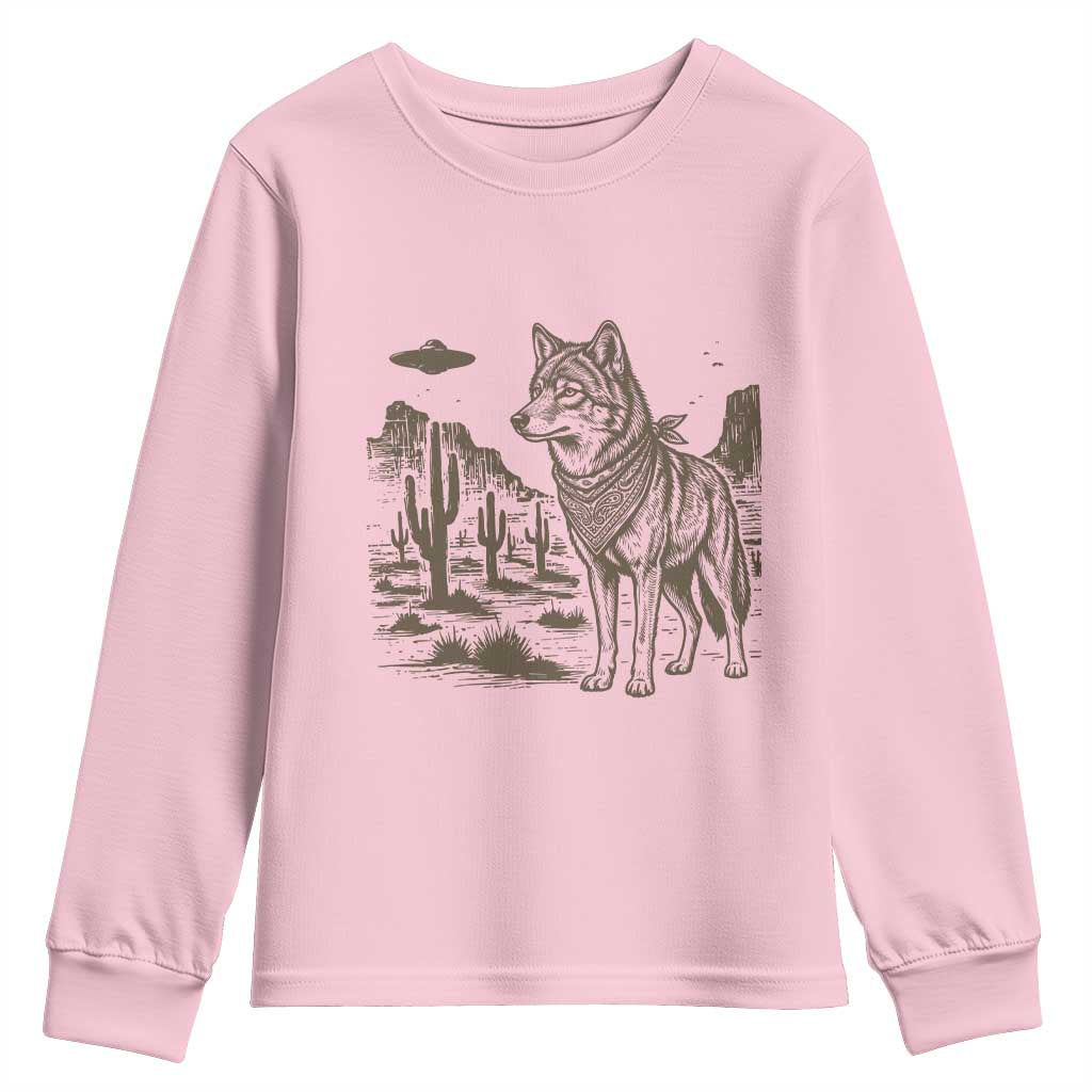 Vintage Coyote Cowboy UFO Youth Sweatshirt Western Desert Southwest Coyote Alien
