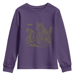 Vintage Coyote Cowboy UFO Youth Sweatshirt Western Desert Southwest Coyote Alien