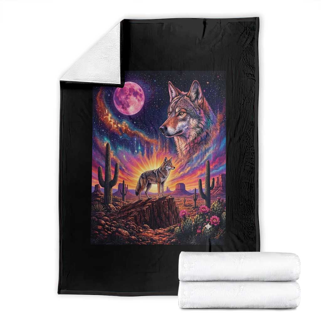 Arizona Coyote Vintage Desert Moon Retro Cactus Throw Blanket Southwest Wildlife Western Adventure Graphic TS14 Black Print Your Wear