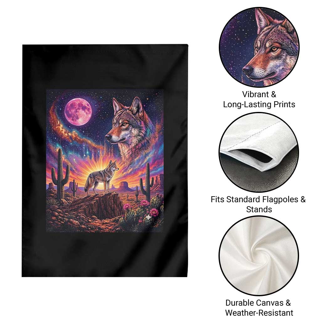Arizona Coyote Vintage Desert Moon Retro Cactus Garden Flag Southwest Wildlife Western Adventure Graphic