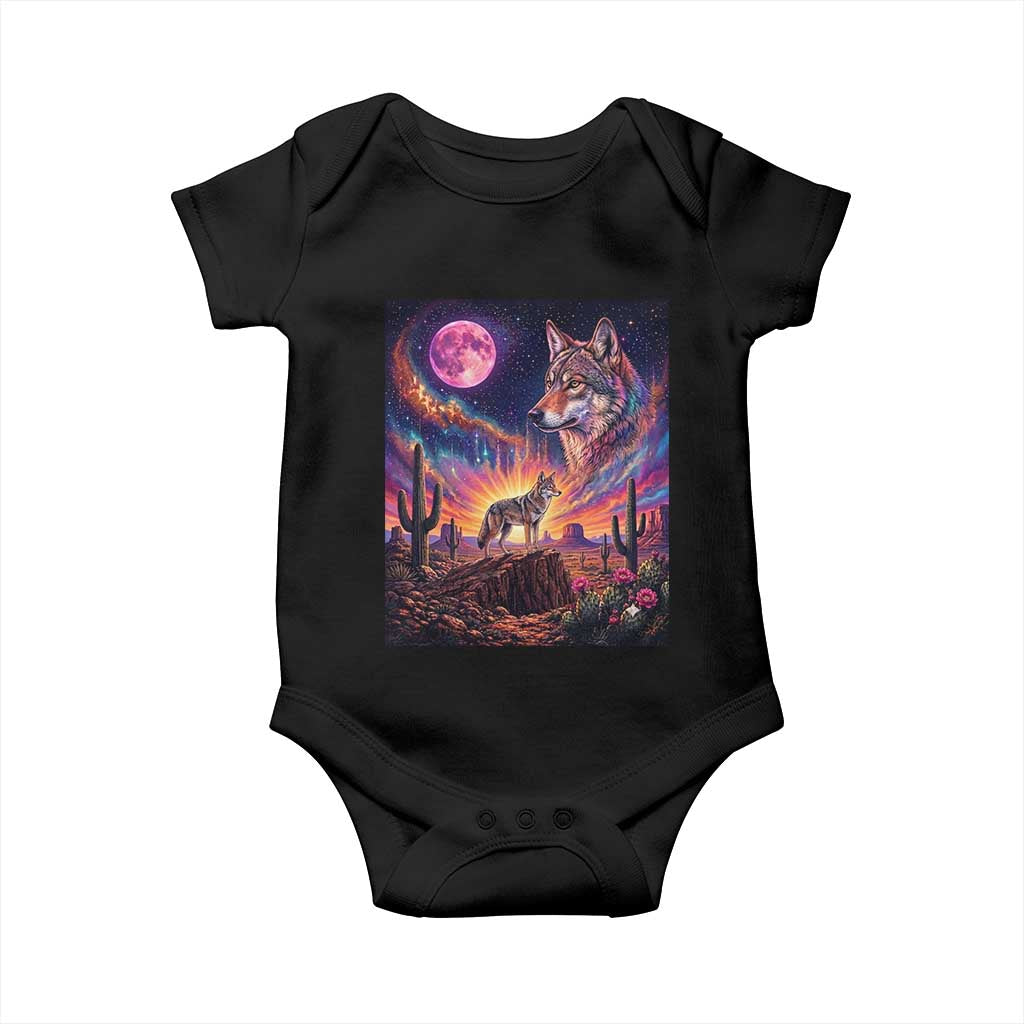 Arizona Coyote Vintage Desert Moon Retro Cactus Baby Onesie Southwest Wildlife Western Adventure Graphic TS14 Black Print Your Wear