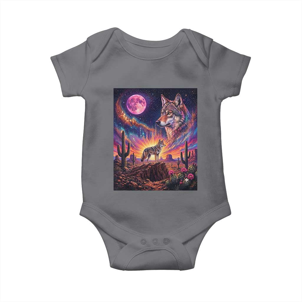 Arizona Coyote Vintage Desert Moon Retro Cactus Baby Onesie Southwest Wildlife Western Adventure Graphic
