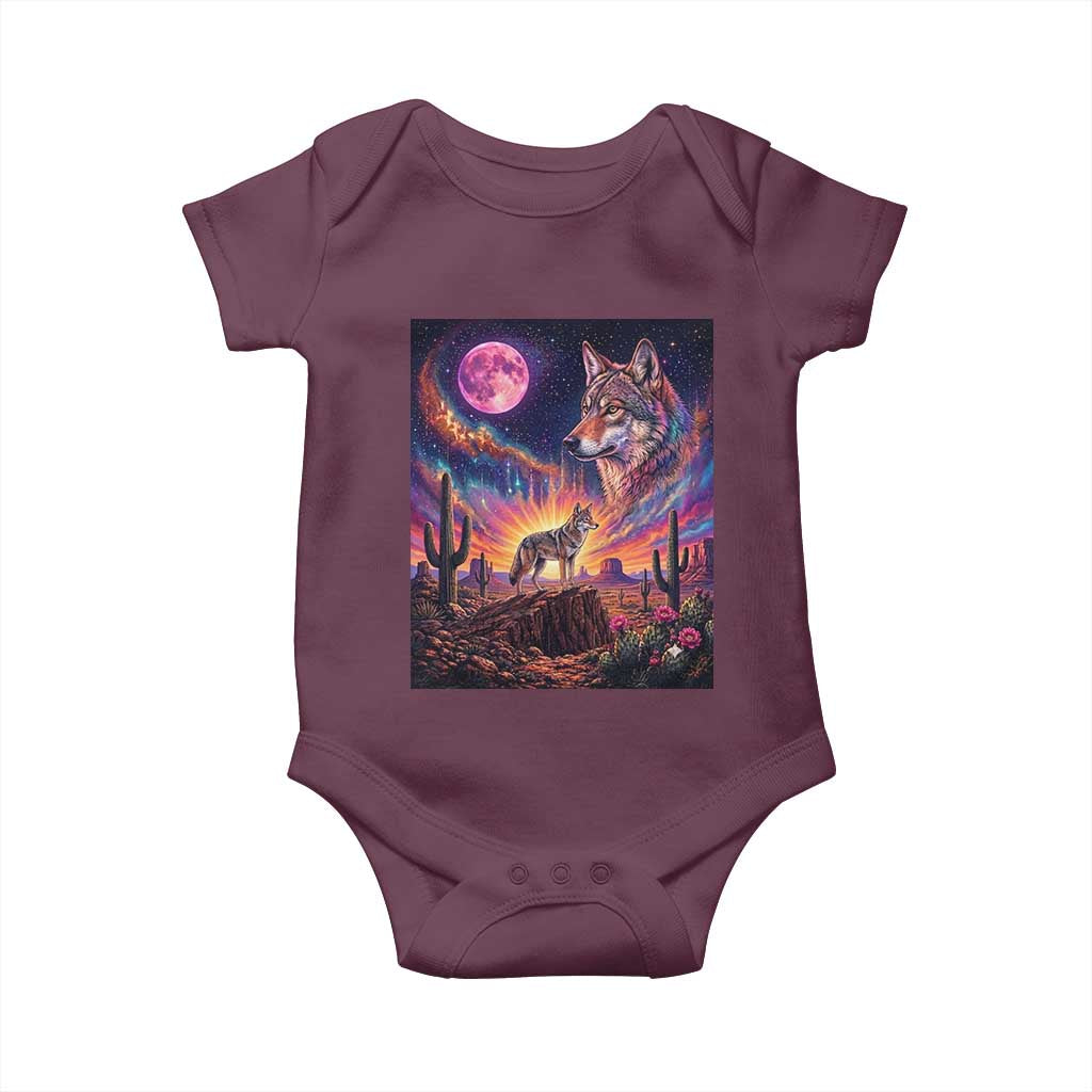 Arizona Coyote Vintage Desert Moon Retro Cactus Baby Onesie Southwest Wildlife Western Adventure Graphic