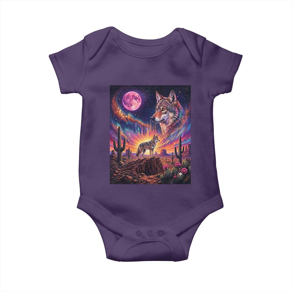 Arizona Coyote Vintage Desert Moon Retro Cactus Baby Onesie Southwest Wildlife Western Adventure Graphic