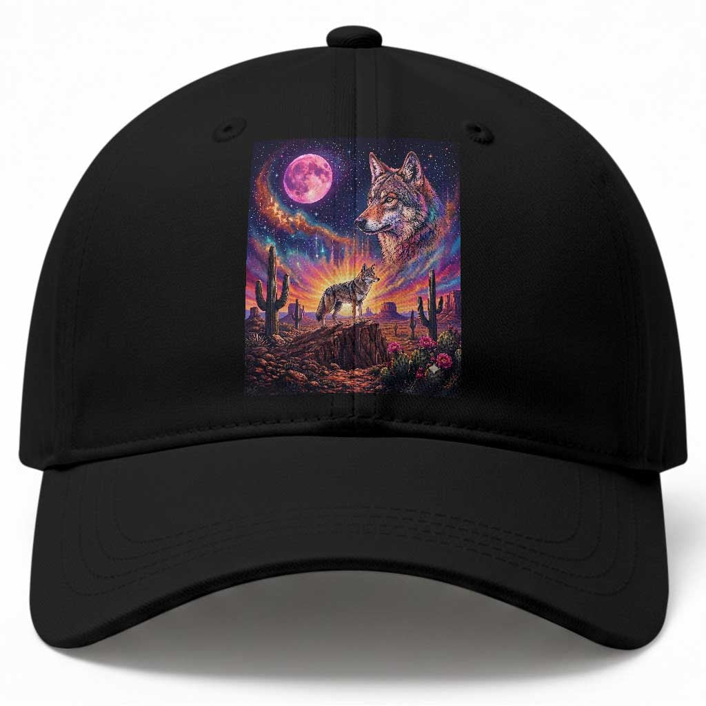Arizona Coyote Vintage Desert Moon Retro Cactus Baseball Cap Southwest Wildlife Western Adventure Graphic TS14 Print Your Wear