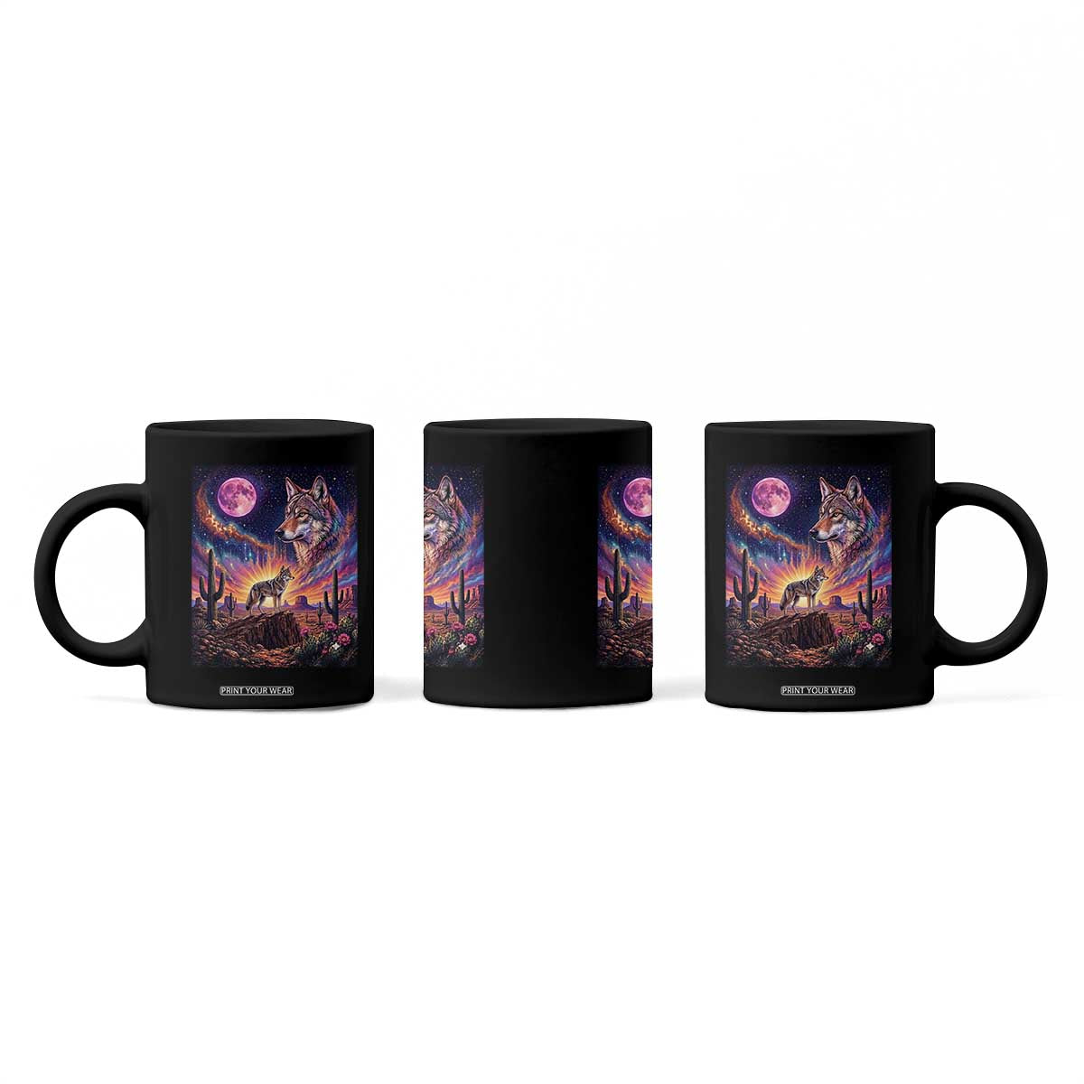 Arizona Coyote Vintage Desert Moon Retro Cactus Coffee Mug Southwest Wildlife Western Adventure Graphic