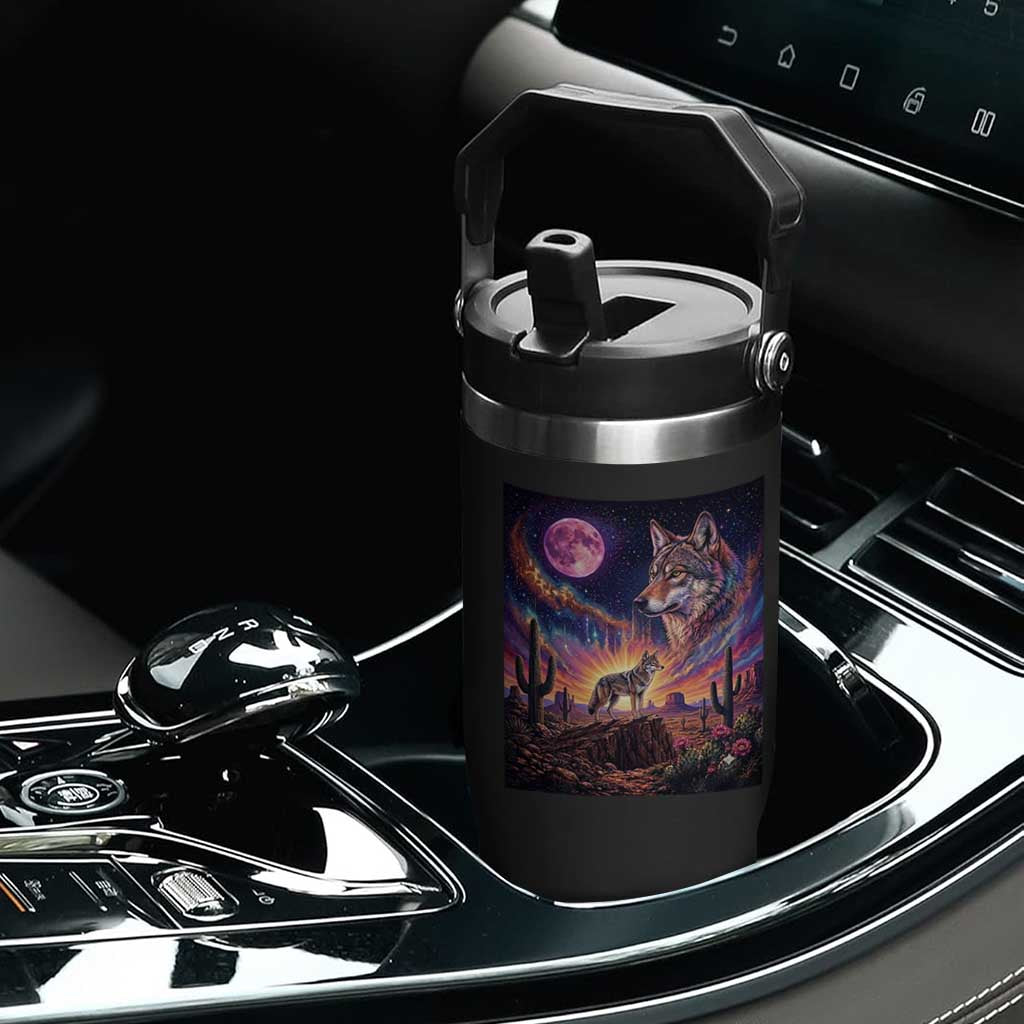 Arizona Coyote Vintage Desert Moon Retro Cactus Flip Straw Tumbler Southwest Wildlife Western Adventure Graphic