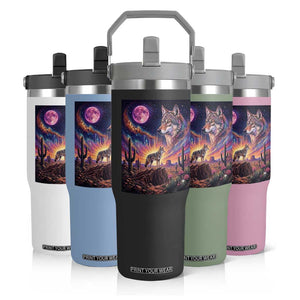 Arizona Coyote Vintage Desert Moon Retro Cactus Flip Straw Tumbler Southwest Wildlife Western Adventure Graphic
