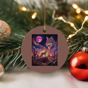 Arizona Coyote Vintage Desert Moon Retro Cactus Ceramic Ornament Southwest Wildlife Western Adventure Graphic