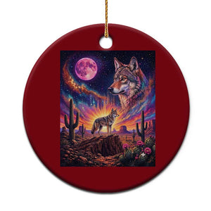 Arizona Coyote Vintage Desert Moon Retro Cactus Ceramic Ornament Southwest Wildlife Western Adventure Graphic