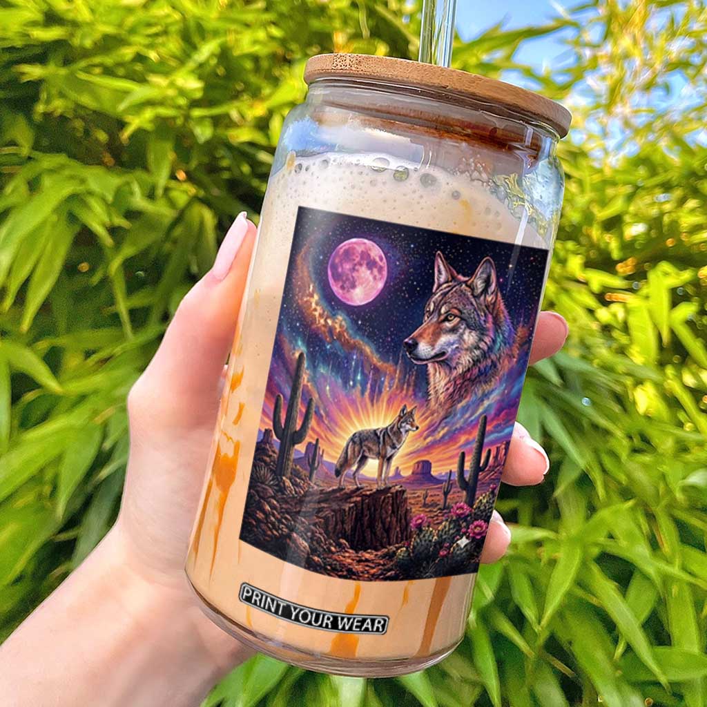 Arizona Coyote Vintage Desert Moon Retro Cactus Glass Can Southwest Wildlife Western Adventure Graphic TS14 Black Print Your Wear