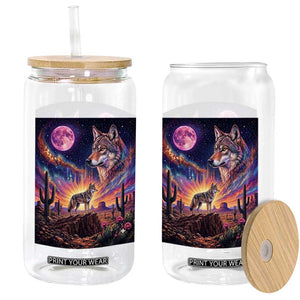 Arizona Coyote Vintage Desert Moon Retro Cactus Glass Can Southwest Wildlife Western Adventure Graphic