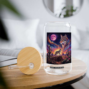 Arizona Coyote Vintage Desert Moon Retro Cactus Glass Can Southwest Wildlife Western Adventure Graphic
