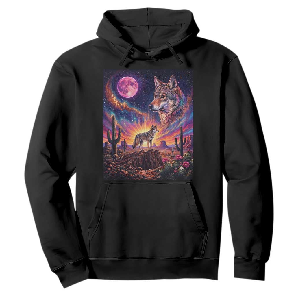 Arizona Coyote Vintage Desert Moon Retro Cactus Hoodie Southwest Wildlife Western Adventure Graphic TS14 Black Print Your Wear