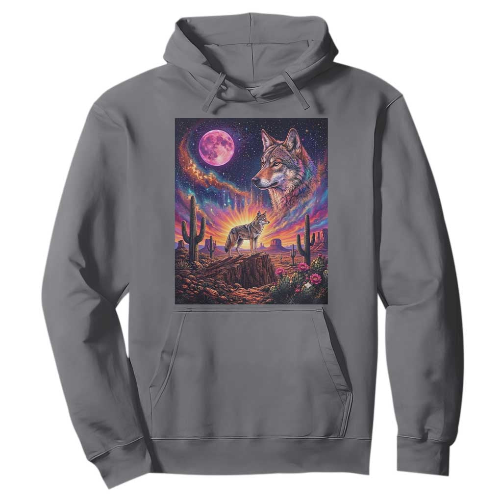 Arizona Coyote Vintage Desert Moon Retro Cactus Hoodie Southwest Wildlife Western Adventure Graphic