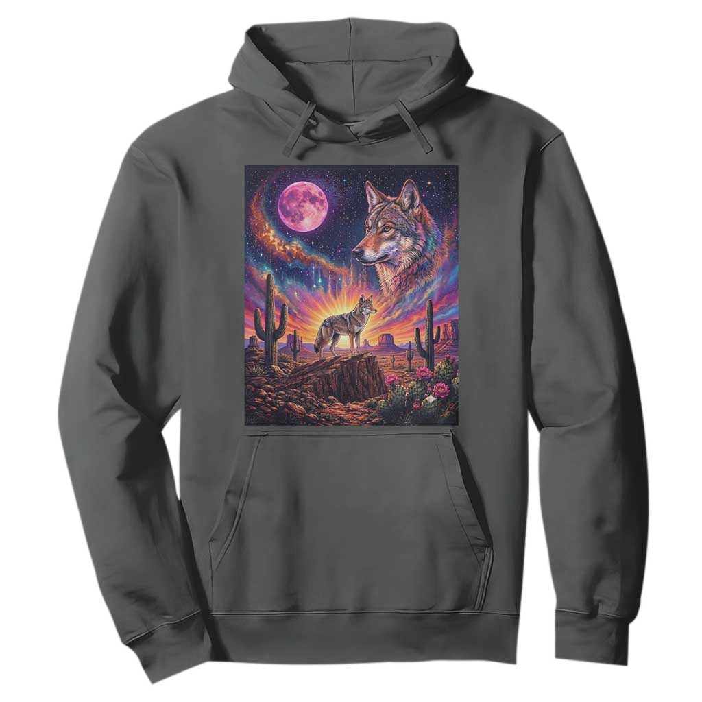 Arizona Coyote Vintage Desert Moon Retro Cactus Hoodie Southwest Wildlife Western Adventure Graphic