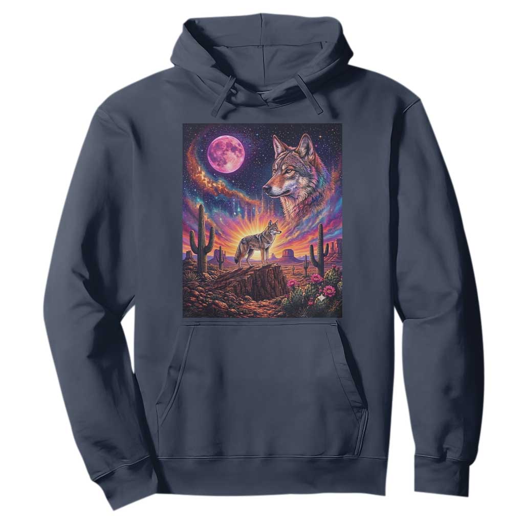 Arizona Coyote Vintage Desert Moon Retro Cactus Hoodie Southwest Wildlife Western Adventure Graphic