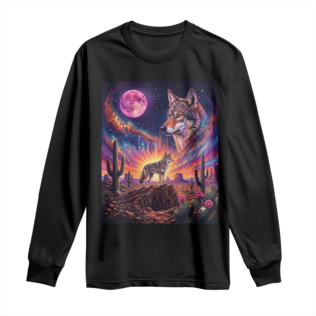 Arizona Coyote Vintage Desert Moon Retro Cactus Long Sleeve Shirt Southwest Wildlife Western Adventure Graphic TS14 Black Print Your Wear