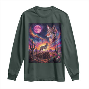Arizona Coyote Vintage Desert Moon Retro Cactus Long Sleeve Shirt Southwest Wildlife Western Adventure Graphic