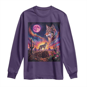 Arizona Coyote Vintage Desert Moon Retro Cactus Long Sleeve Shirt Southwest Wildlife Western Adventure Graphic