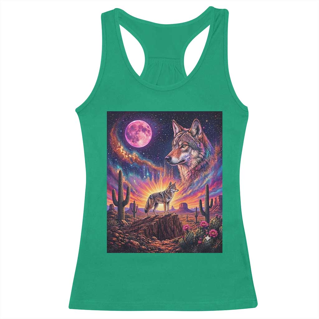 Arizona Coyote Vintage Desert Moon Retro Cactus Racerback Tank Top Southwest Wildlife Western Adventure Graphic