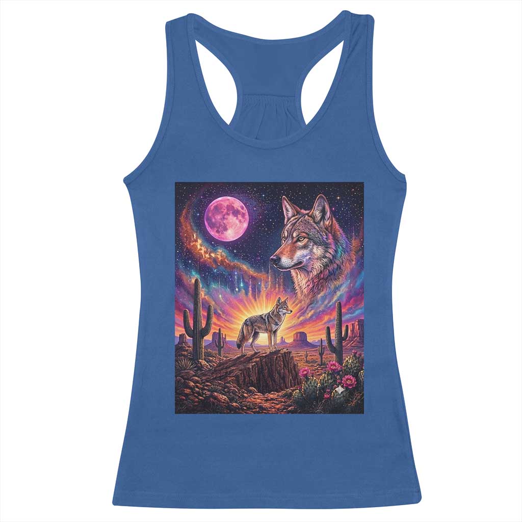 Arizona Coyote Vintage Desert Moon Retro Cactus Racerback Tank Top Southwest Wildlife Western Adventure Graphic