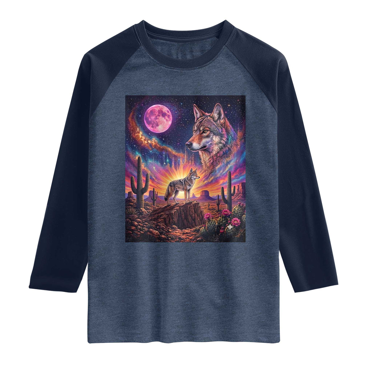 Arizona Coyote Vintage Desert Moon Retro Cactus Raglan Shirt Southwest Wildlife Western Adventure Graphic