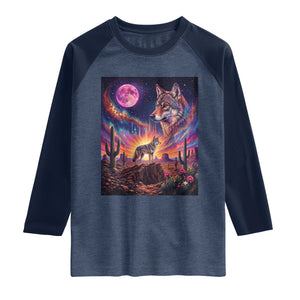 Arizona Coyote Vintage Desert Moon Retro Cactus Raglan Shirt Southwest Wildlife Western Adventure Graphic