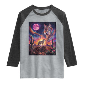 Arizona Coyote Vintage Desert Moon Retro Cactus Raglan Shirt Southwest Wildlife Western Adventure Graphic