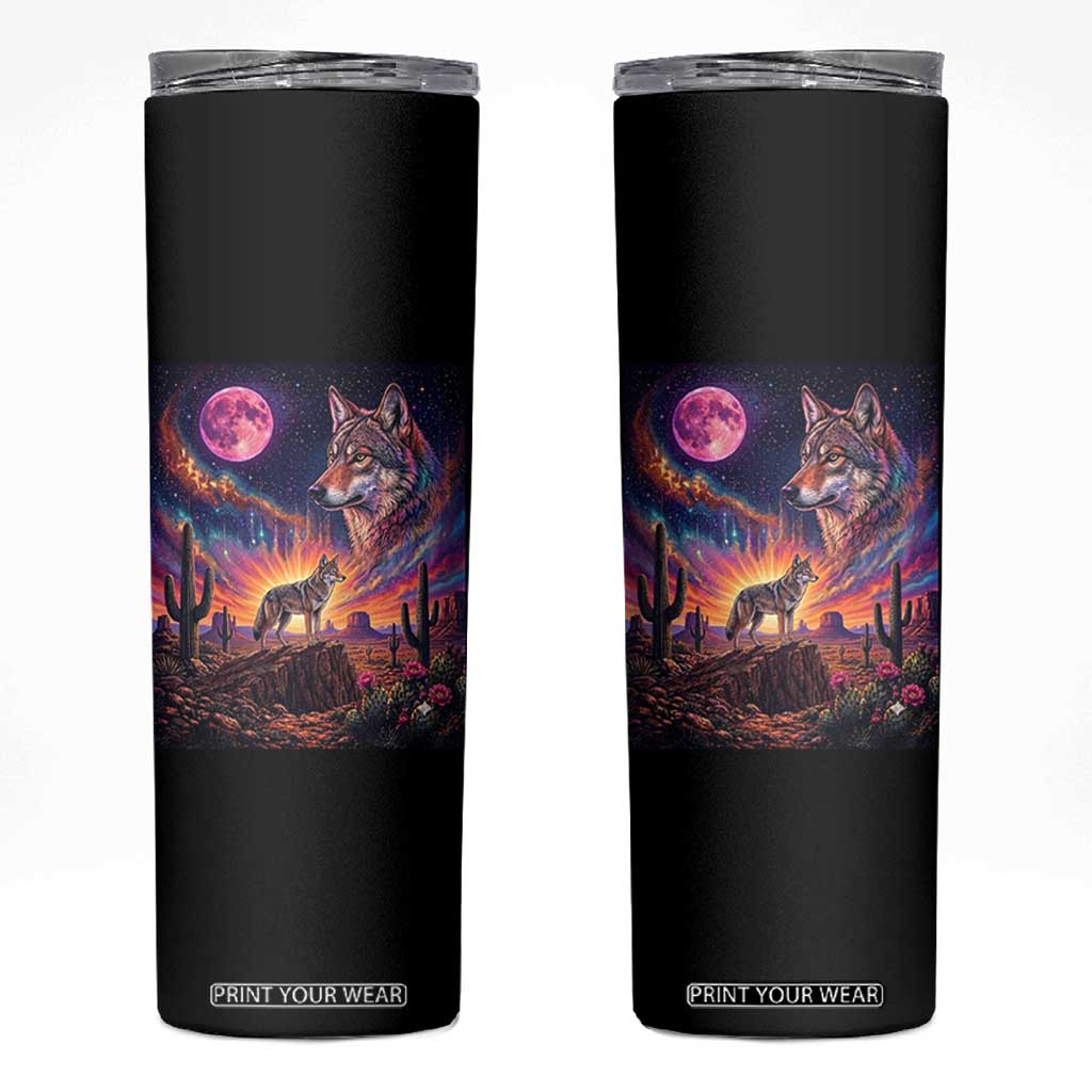 Arizona Coyote Vintage Desert Moon Retro Cactus Skinny Tumbler Southwest Wildlife Western Adventure Graphic TS14 Black Print Your Wear