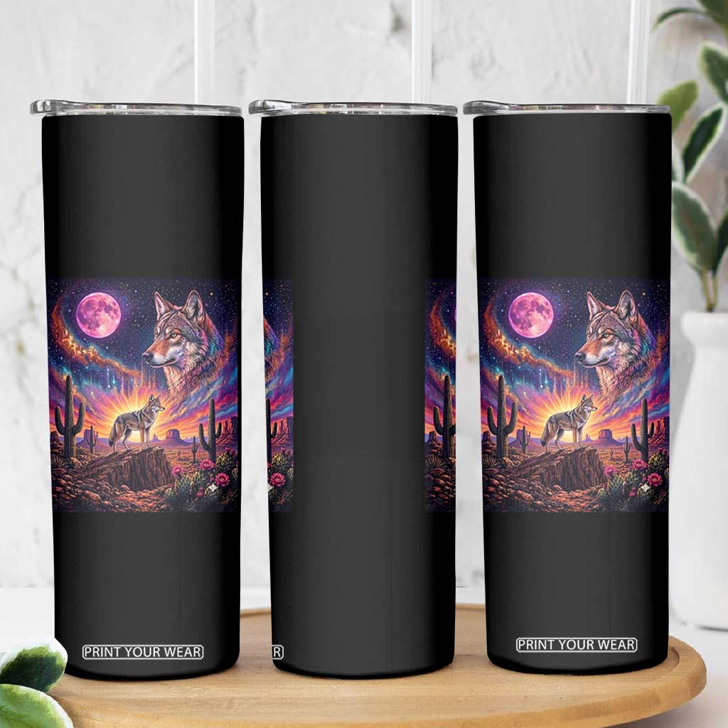 Arizona Coyote Vintage Desert Moon Retro Cactus Skinny Tumbler Southwest Wildlife Western Adventure Graphic