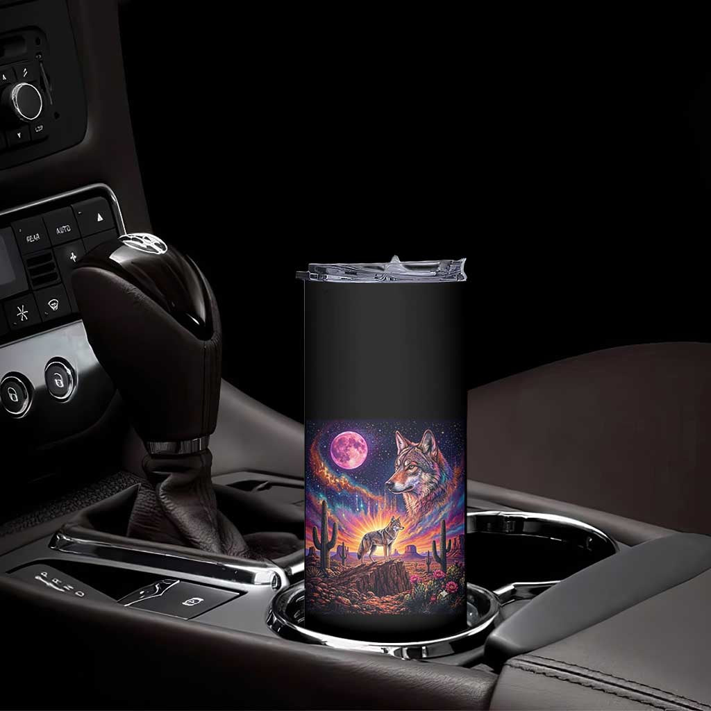 Arizona Coyote Vintage Desert Moon Retro Cactus Skinny Tumbler Southwest Wildlife Western Adventure Graphic