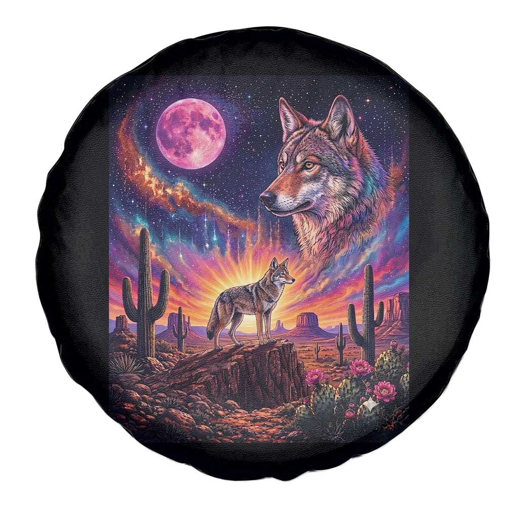 Arizona Coyote Vintage Desert Moon Retro Cactus Spare Tire Cover Southwest Wildlife Western Adventure Graphic